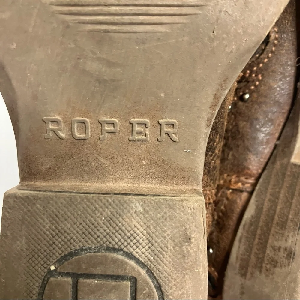 Roper faux leather‎ brown cowboy boots cross girls size 8 western casual trendy